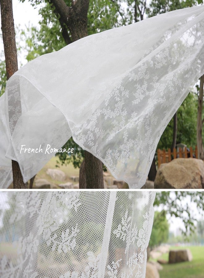 Beruyu White Lace Curtains 78 Inches Long - Floral Embroidered Lace Sheer Curtains for Living Room Bedroom Kitchen, Rod Pocket Window Voile Curtains with Curtain Tiebacks, 2 Panels (59" W X 78" L) - Image 4